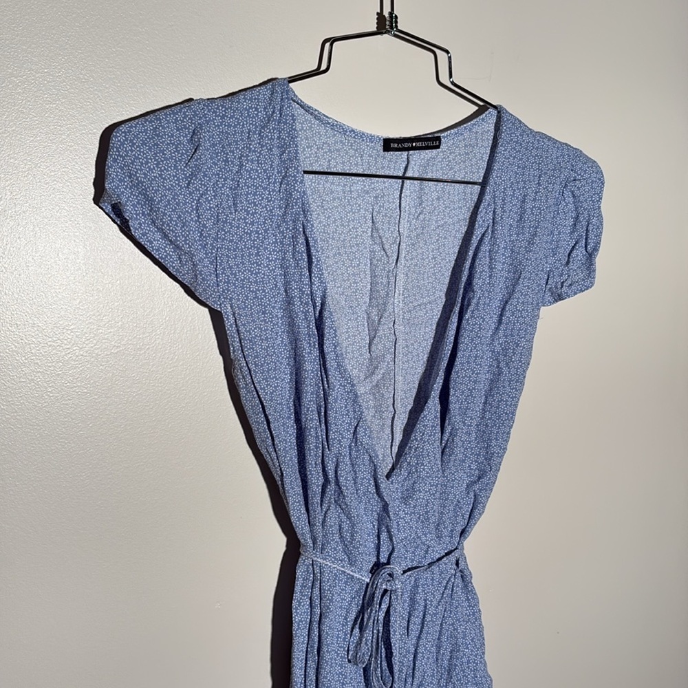 Brandy Melville Light Blue Floral Wrap Dress